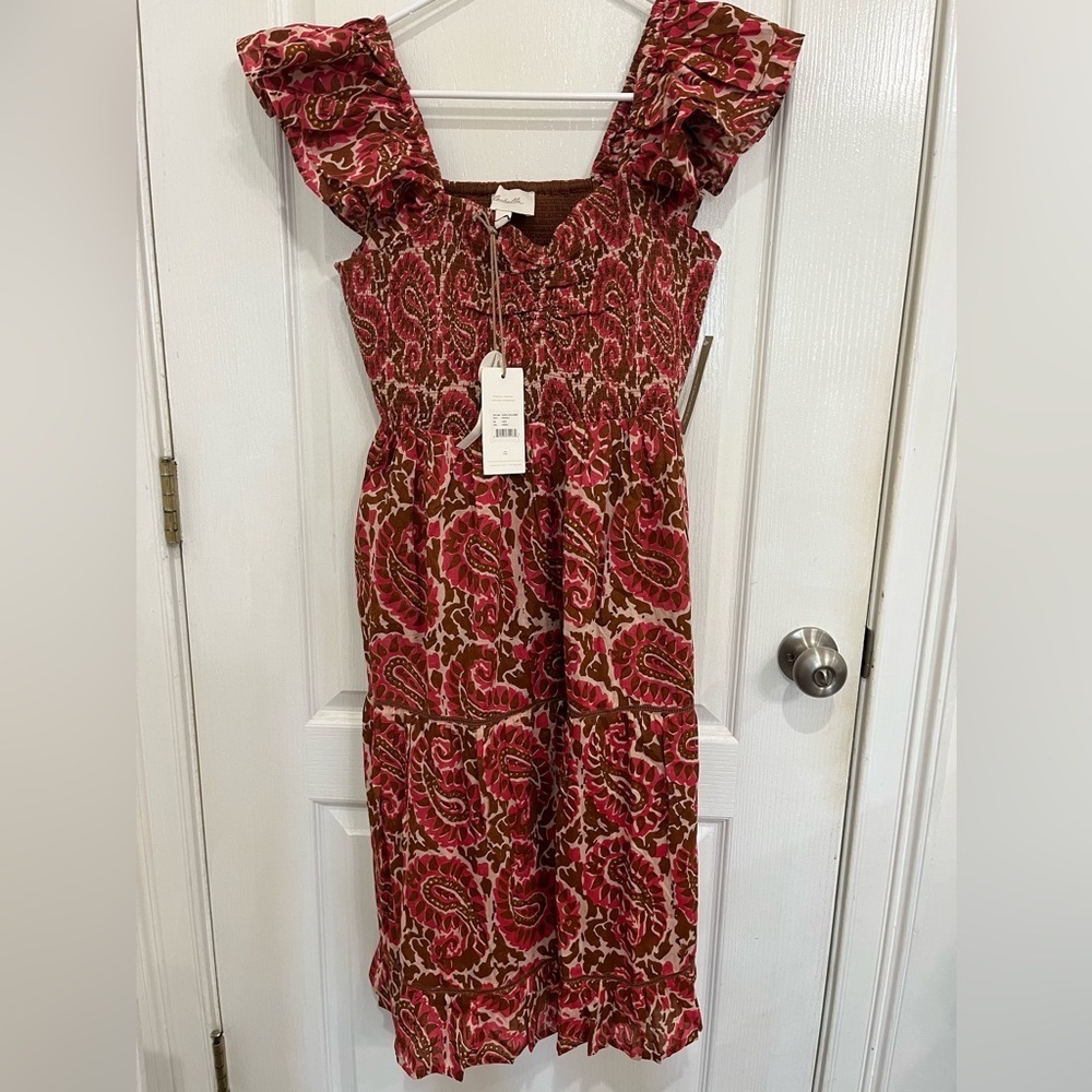 Cleobella Red Paisley Midi Dress with Puff Sleeves - Picture 2 of 7